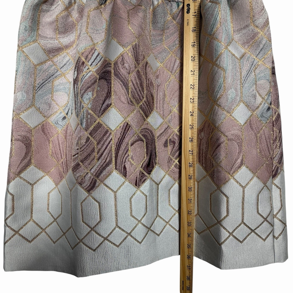 Ted Baker London Ingrida Jacquard Dress Mid Pink Gold Grey V-Neck Size 3 - Picture 9 of 9